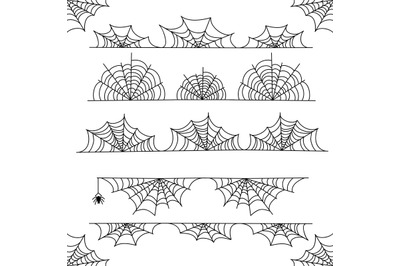 Halloween cobweb vector frame border and dividers with spider web