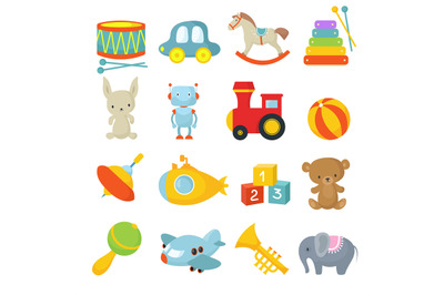 Preschool children toys isolated vector cartoon set