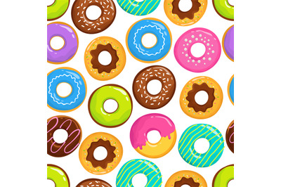 Yummy glazed cakes chocolate donuts vector seamless pattern