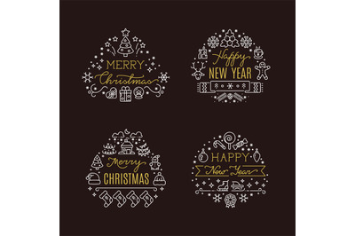 Christmas holiday decorative vector emblems with winter festive xmas l