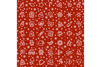 Christmas vector seamless pattern with xmas holiday outline icons