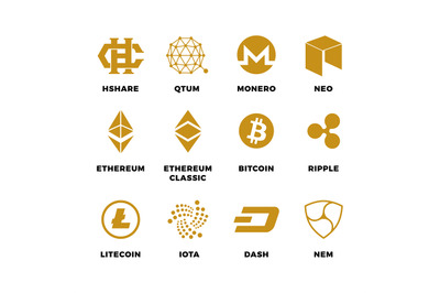 Popular cryptocurrency bitcoin blockchain vector symbols