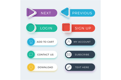 Trendy web and ui application color buttons vector set