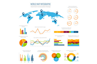 Modern infographic vector template with 3d world map and charts