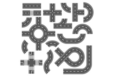 Street and road with footpaths and crossroads. Vector elements for cit