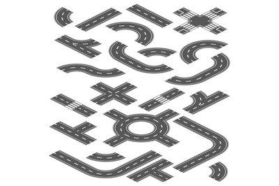 Isometric road and highway vector elements for city map creation