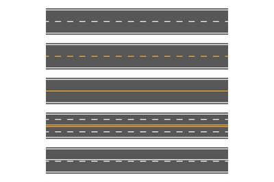 Horizontal straight seamless roads. Modern asphalt repetitive highways