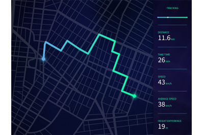 Vector city map with route and data interface for gps navigation and t