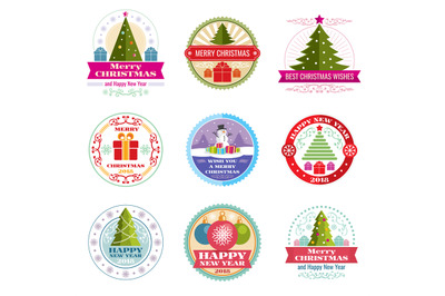 Merry christmas vector labels. Winter holiday retro emblems and logos