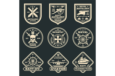 Vintage military and army vector emblems&2C; badges and labels