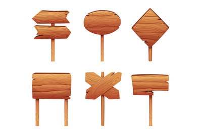 Illustrations of wooden signboards in cartoon style