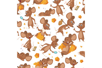 Seamless pattern mouse. Vector mouses character on white