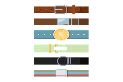 Leather belt. Various cartoon pictures of different types of belts for