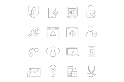 Cyber security symbols. Vector linear pictures set