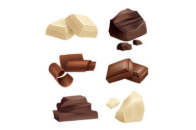 Chocolate icon set. Realistic pictures of chocolate various types