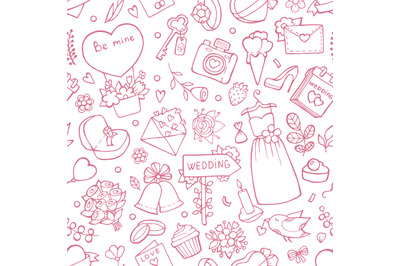 Wedding seamless pattern. Vector background with wedding symbols