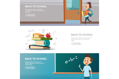 School banners. Illustrations of back to school characters