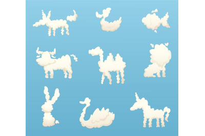 Shapes of animal clouds. Different funny cartoon clouds