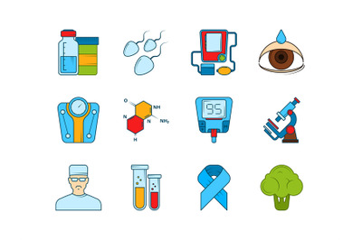 Medical icon set. Various symbols of diabetic