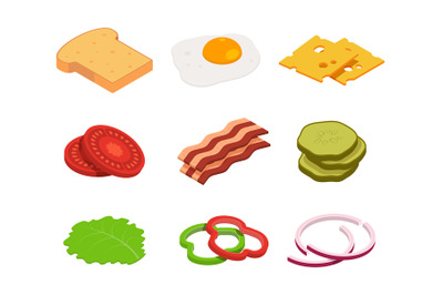 Sandwich isometric. Constructor of food with various ingredients