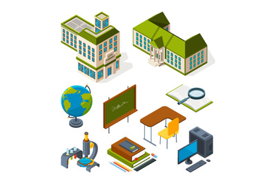 School and education isometric. Back to school 3d symbols