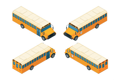 School bus isometric. Various views of school bus