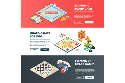 Banners of board games. Vector horizontal banners with various concept