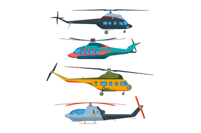 Helicopter Aviation. Helicopters cartoon. Avia transportation isolated