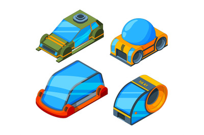 Futuristic transport. Isometric illustrations of futuristic automobile