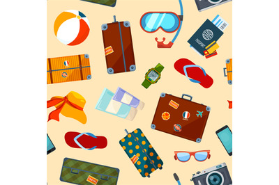 Pattern with summer symbols. Seamless pattern with suitcase and summer