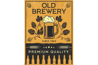 Retro poster of brewery. Vector template illustration