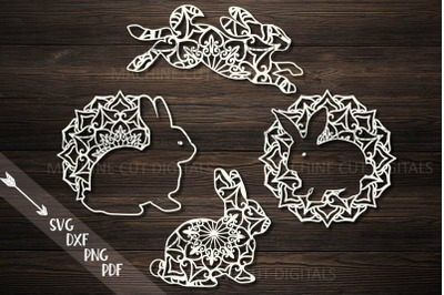 Mandala Easter bunnies cut out set svg pdf dxf cutting files