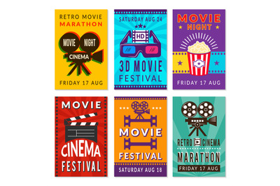 Template of cinema cards. Vector designs of various cinema cards