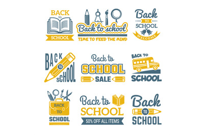 Back to school labels set. Vector monochrome badges isolate