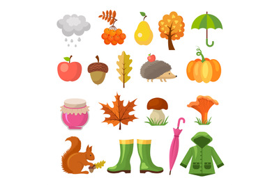 Autumn colored symbols. Vector icon set of autumn