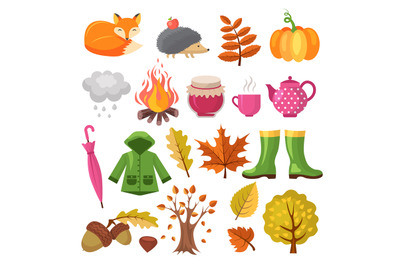 Autumn icon set. Various symbols of autumn