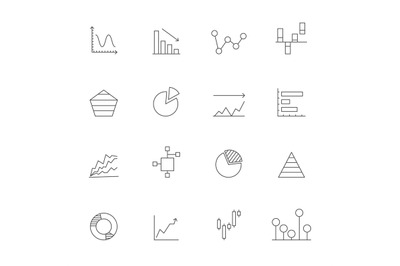 Linear icons of charts. Business icons set isolate