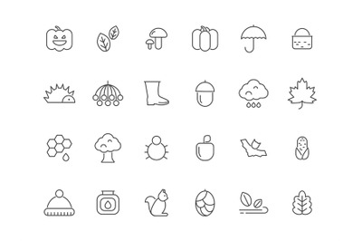 Linear autumn symbols. Vector icons set isolate