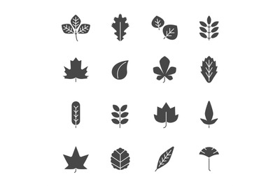 Autumn leaves icons. Silhouettes of various autumn leaves