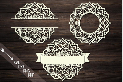 Mandala Monogram frame bundle split circle ribbon svg cut