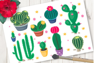 Vector collection of cartoon cute colorful cacti. Vect