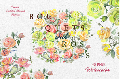 Bouquets with roses Yellow Watercolor png