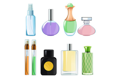 Woman perfumes. Glass bottles of perfume on white