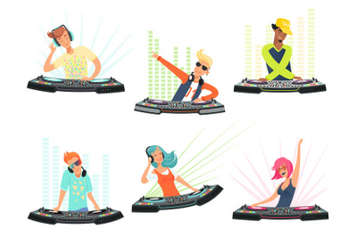 DJ characters. Vector illustrations of music cartoon mascots