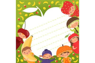 Kids menu template. Colored background with illustrations of happy chi