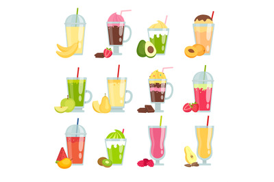 Summer drinks smoothie. Various pictures of fruit juice and smoothie