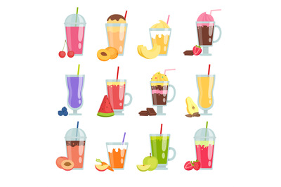 Cartoon smoothie. Various summer drinks smoothie set