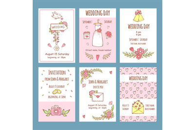 Wedding day invitations. Various cards for wedding day invitation