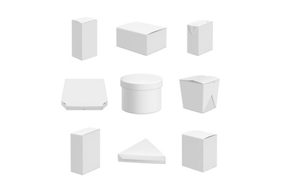 White packages. Realistic template of empty packs