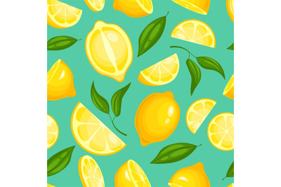 Lemon pattern. Lemonade exotic yellow juicy fruit with leaves illustra